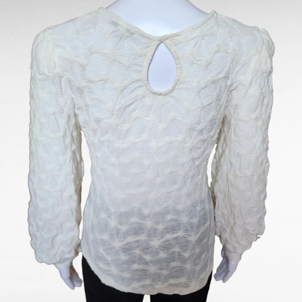 Anthropologie BTFL LIFE Off White Textured Puff Sleeve Blouse Size Small